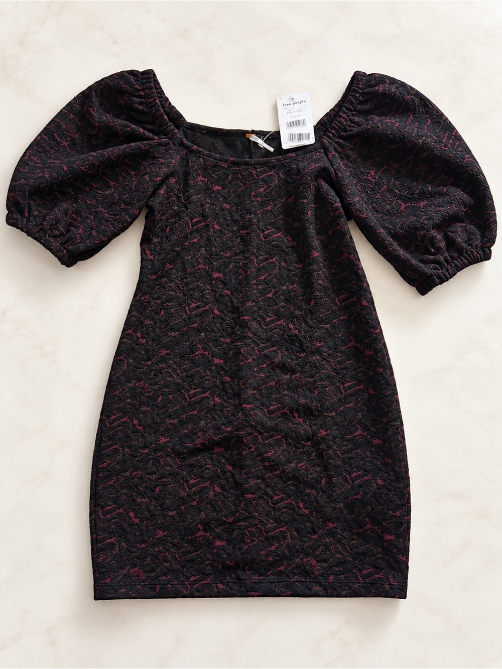 Free People Black Mini Dress with Burgundy Accents